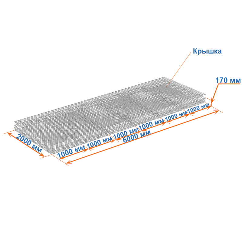 Габион матрац ГСИ-М 6х2х0,17 оцинкованный, Ø проволоки 2,4 мм, размер ячейки 6х8 см фото